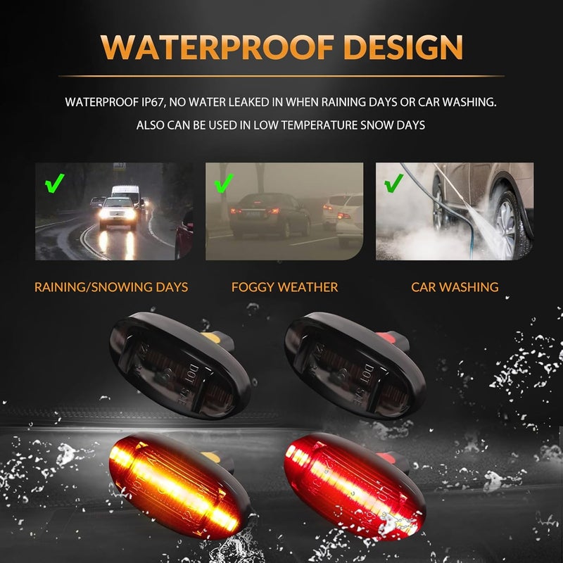 DERMOKA LED Dually Bed Fender Side Marker Lights For 2011-2022 Ford F250 F350 F450 F550 Super Duty Trucks Smoked Len (Amber Red) - Image 5